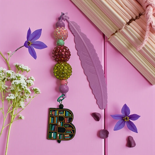 Beaded Bookmark Charm, rainbow, book shelf, book shelves, bookish merch, book lover, pink