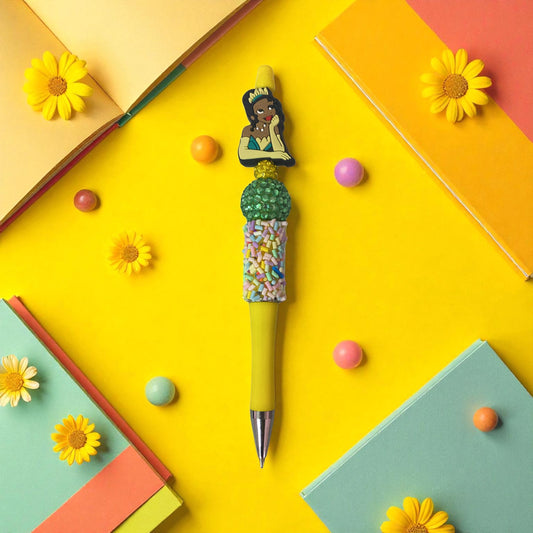 Princess Beaded Pen, POC, Gift for bestie, sister, mother, Woman of colour, Tiana
