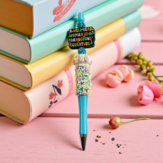 “A well read women is a dangerous creature”Sprinkle Pen, sprinkle, beaded, bookish pen, bookish merch, book lover