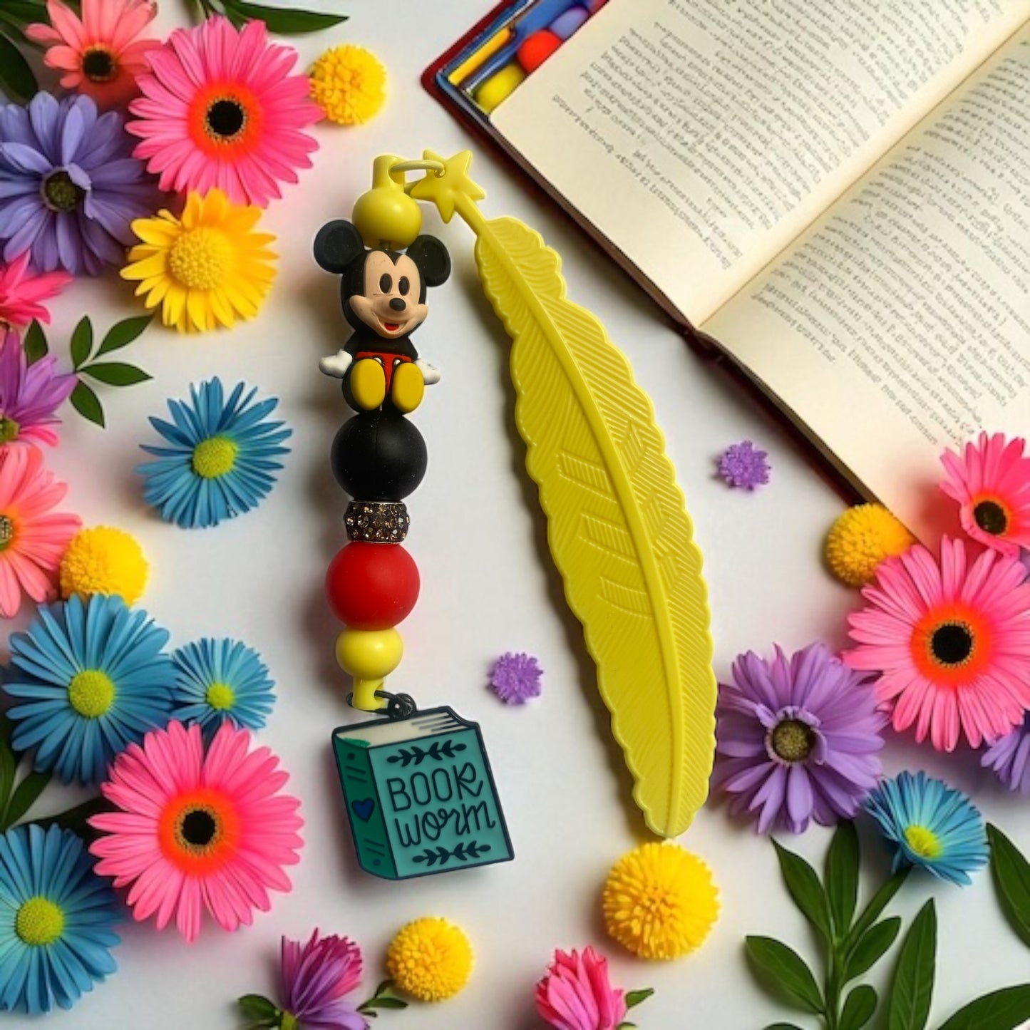 Mickey Beaded Mouse Bookmark Charm Yellow