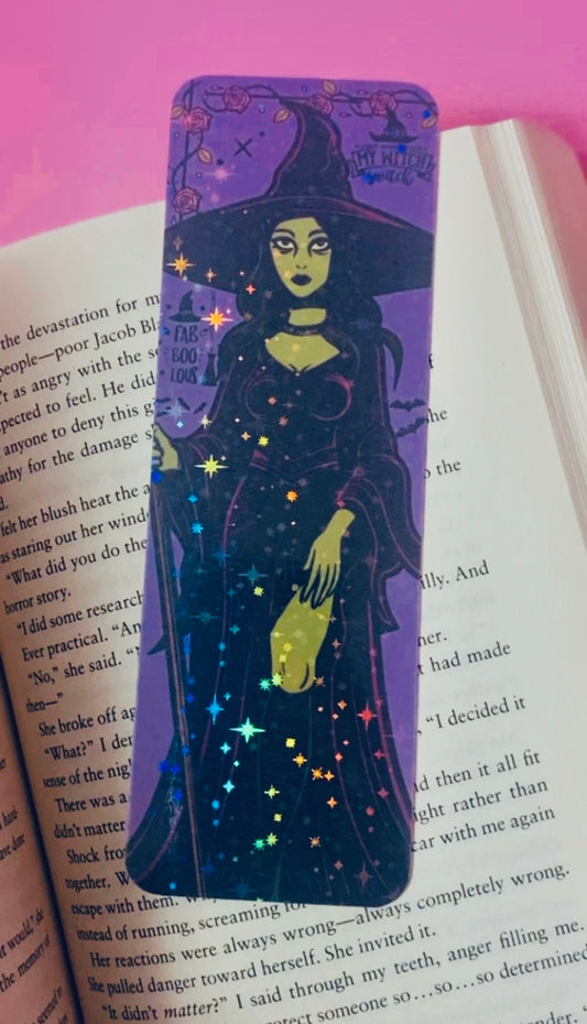 Holographic Sexy Witch Halloween Bookmark, spooky bookmark