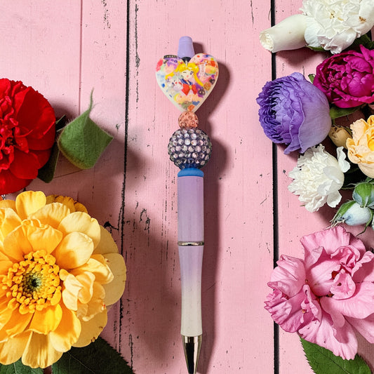 Sailor Moon Beaded Pen , Moon Princess, Usagi, purple beaded pen,