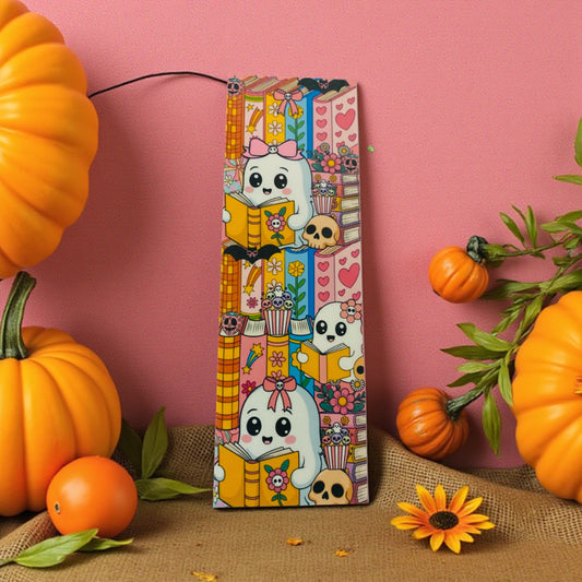Cute ghost, pumpkin patch, Halloween Bookmark, Boo, spooky bookmark, floral, flowers, kawaii, spooky book club, reading