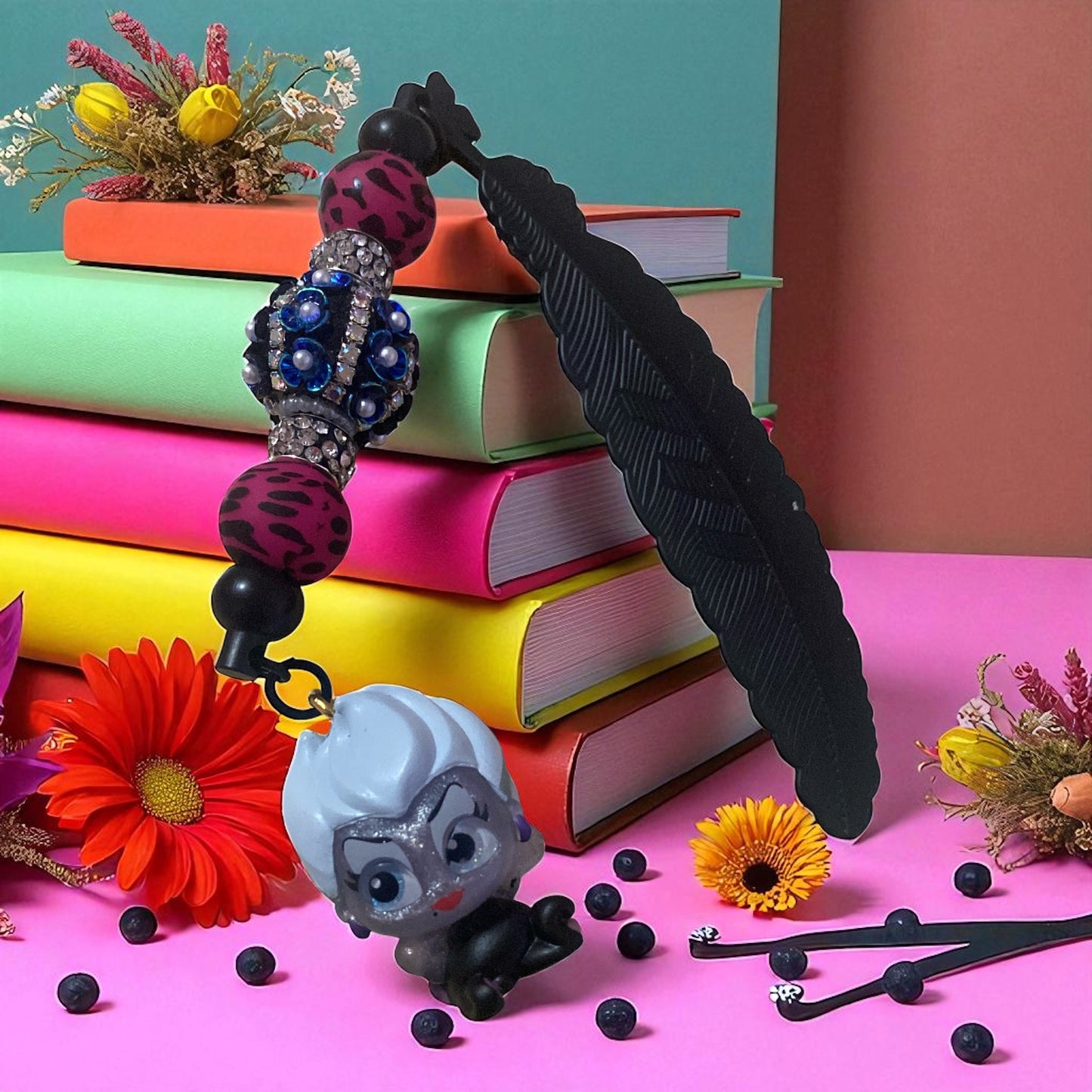 Ursula Charm Bookmark, Beaded, Black Beaded, Book lover, Bookish merch