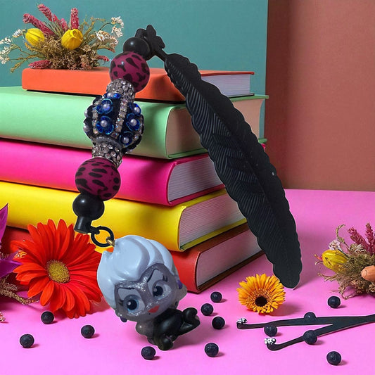 Ursula Charm Bookmark, Beaded, Black Beaded, Book lover, Bookish merch