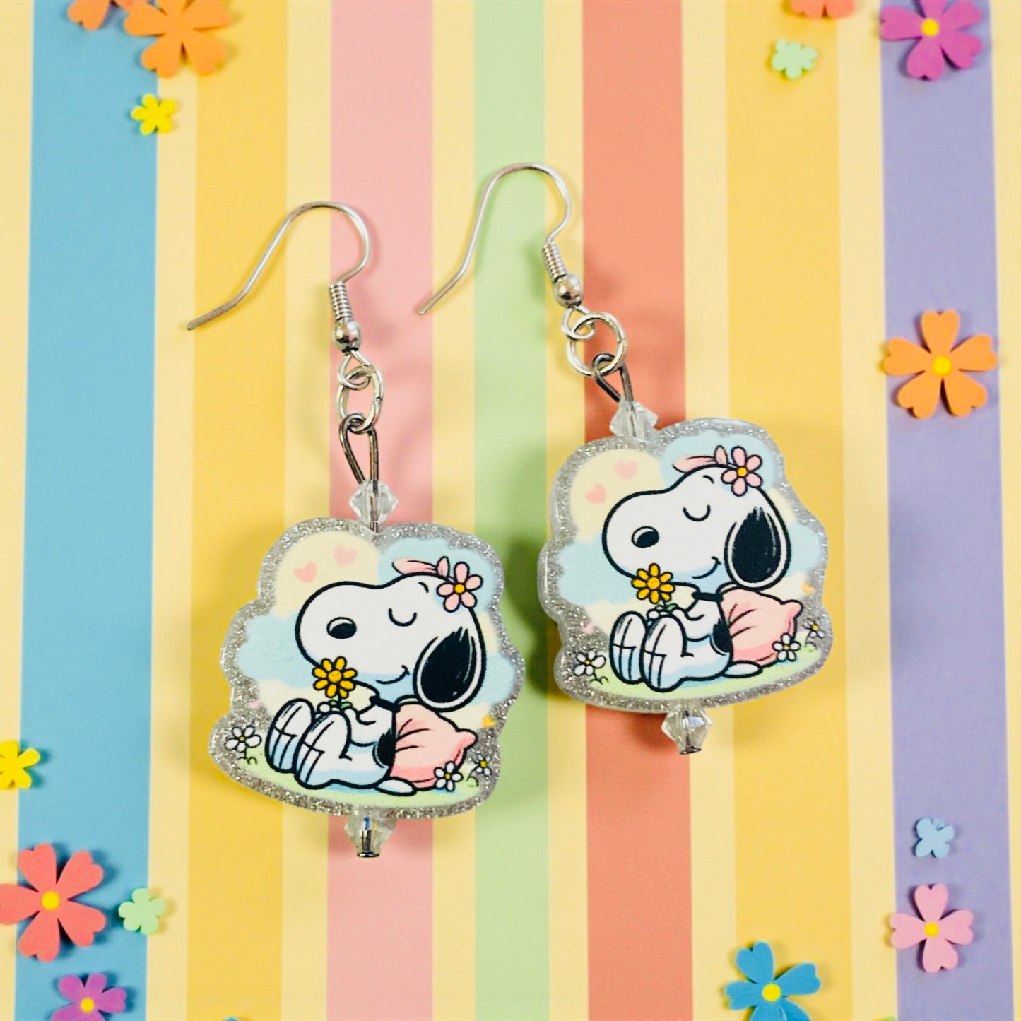 Cute dog floral earrings, Snoopy
