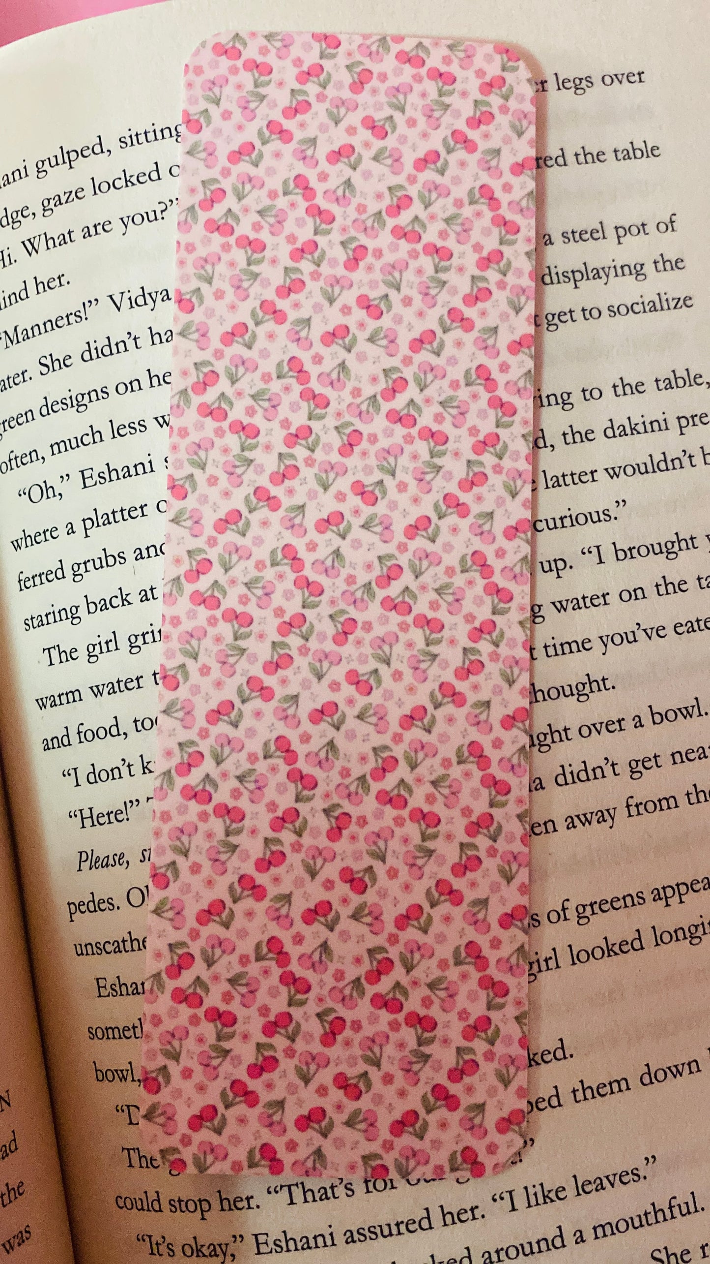 Cute cherry bookmark, flowers, girly, cottage core, feminine bookmarks, fruit bookmarks, pink
