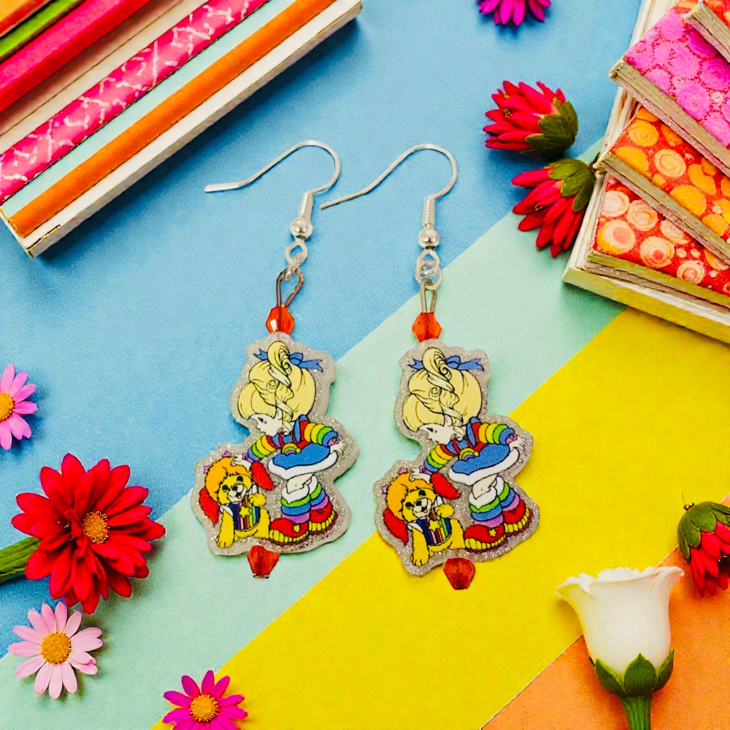 Rainbow Brite & friends earrings, tv show merchandise, Birthday gift for sister, cartoon character gift ideas, tv show fan art