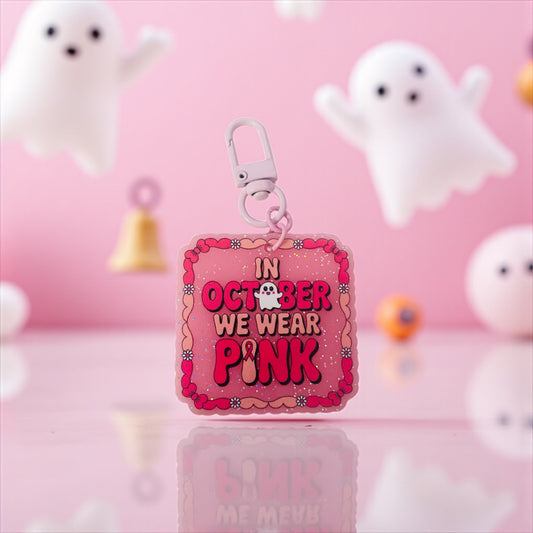 “October we wear pink” Key charm,bag charm, purse tag & friends, junk journaling, keychain, 80s, 90s, vintage era, nostalgia, Besties, best friend, keychain
