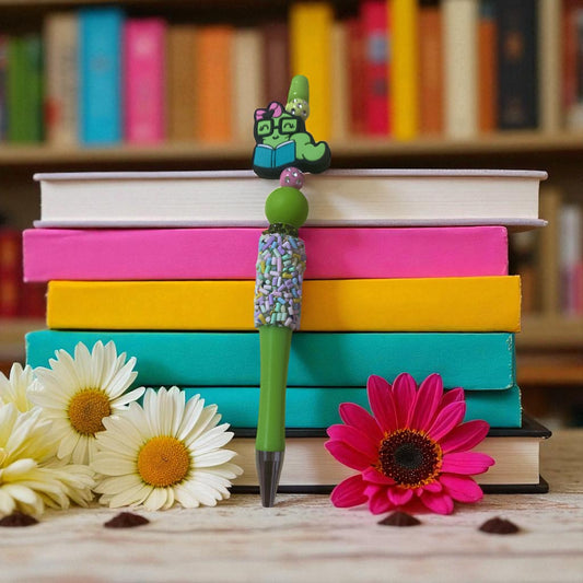 Bookworm Sprinkle Pen, sprinkle, beaded, green