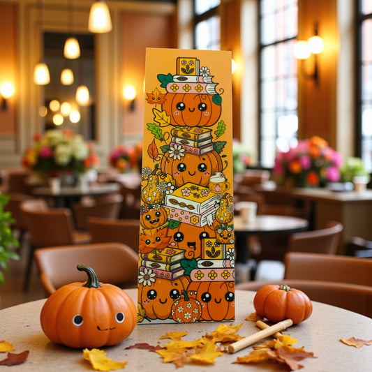 Cute kawaii jack-o-lantern, pumpkin patch, Halloween Bookmark, Boo, spooky bookmark, floral, flowers