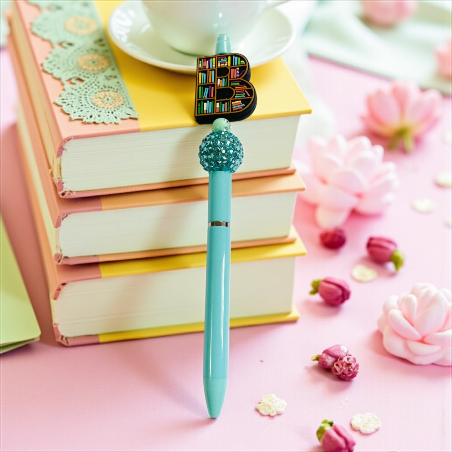 Book shelves beaded Pen, sprinkle, beaded, bookish pen, bookish merch, book lover