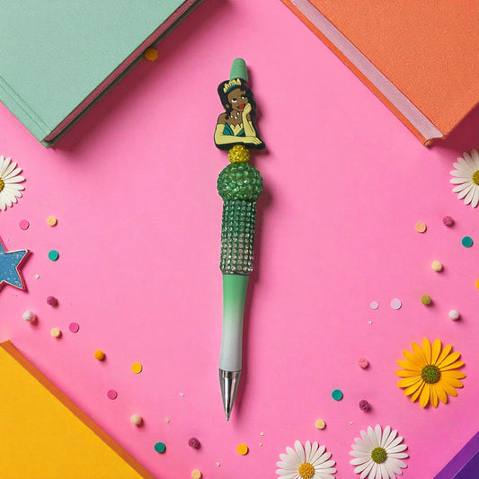 Princess Beaded Pen, POC, Gift for bestie, sister, mother, Woman of colour, Tiana