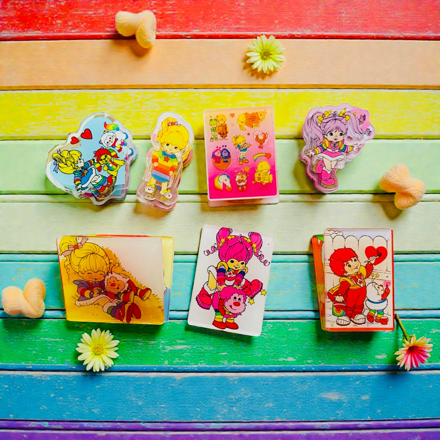Rainbow Brite & Friends Paper Clip Acrylic sets, Reading, junk journaling bookmark, 80s, 90s, vintage era, nostalgia, Made in the 80s, Page Holders