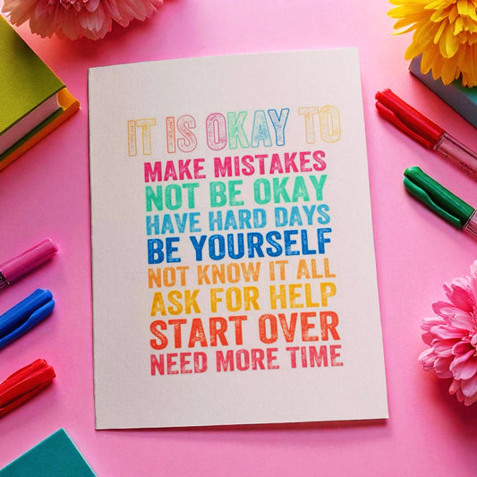 It’s ok to make mistakes, Strong Women Cards, Cards for sister, mother, best friend, Aunt, Teacher, Women Empowerment, Women Power, Mental health, affirmations