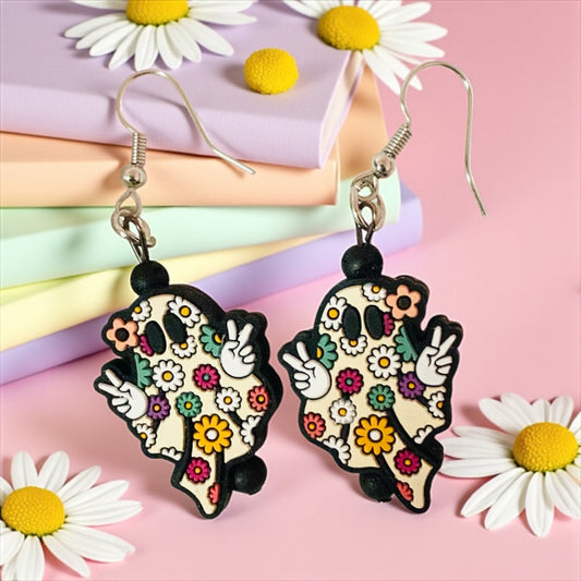 Cute floral Ghost earrings, peace, groovy