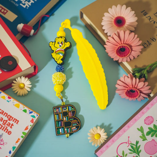 Rainbow bear charm Bookmark, yellow bear, bookish merch, book lovers, Care Bears, care bear