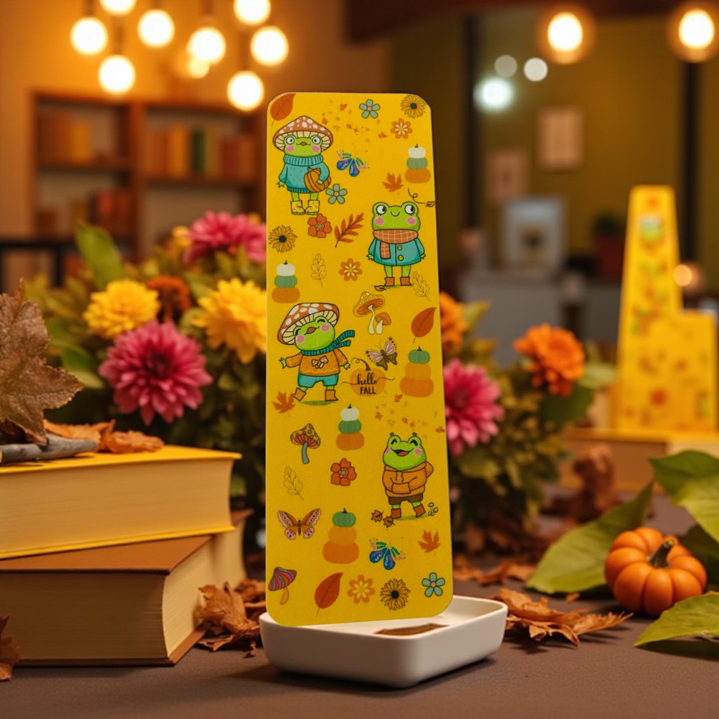 Fall Frogs Sweater Weather , leaves, pumpkins, coffee boomark