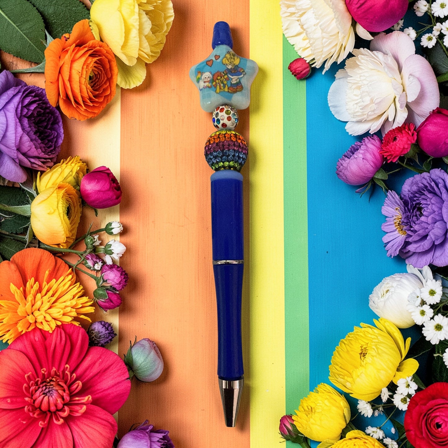 Rainbow Girl & friends beaded pen, tv show merchandise, Birthday gift for sister, cartoon character gift ideas, tv show fan art, Brite Girl