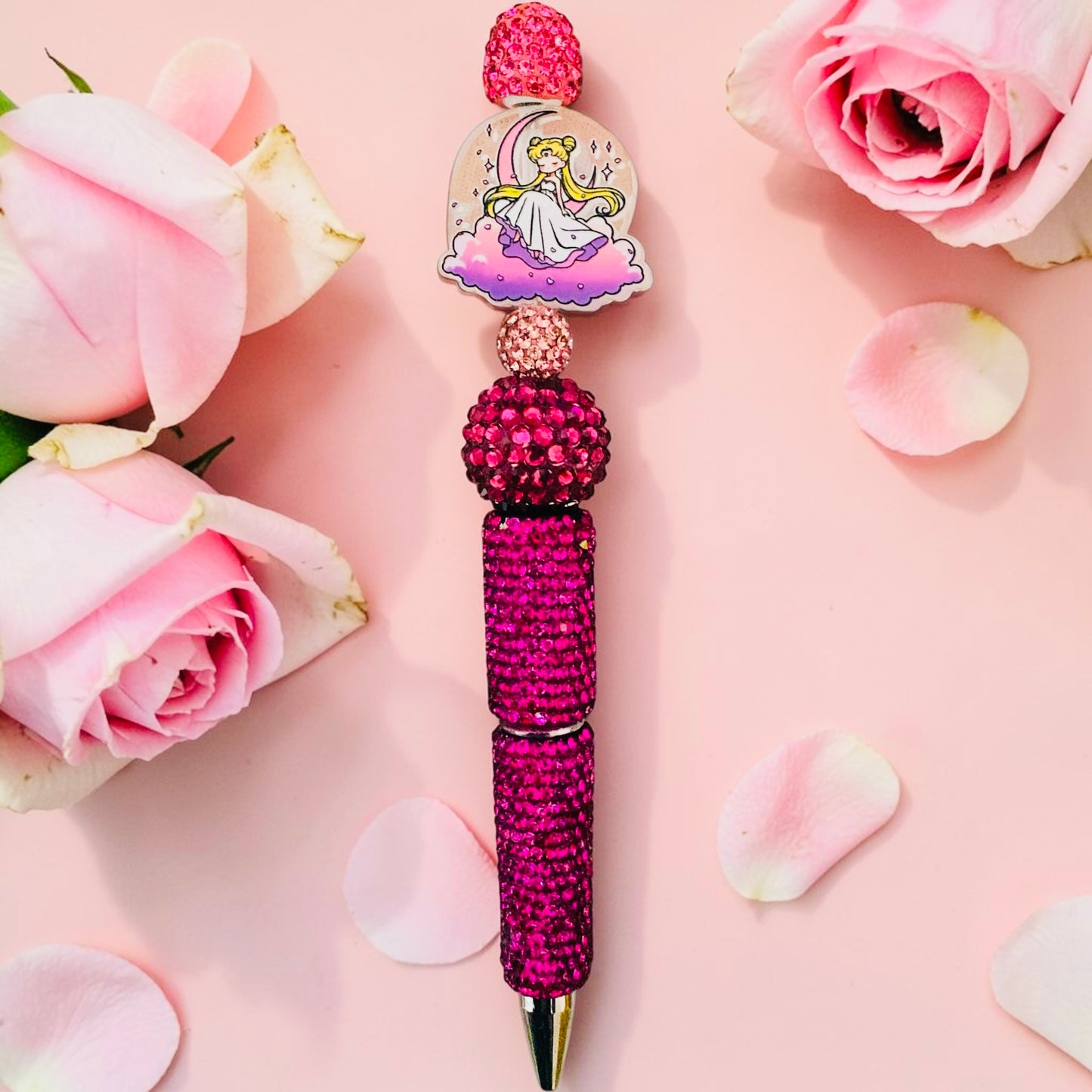 Sailor Moon Beaded Pen , Moon Princess, Usagi, purple beaded pen, Pink beaded pen