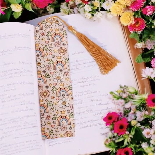 Cute cozy retro rainbow hearts floral bookmark, flowers, romance lovers, Bookish Gift Ideas