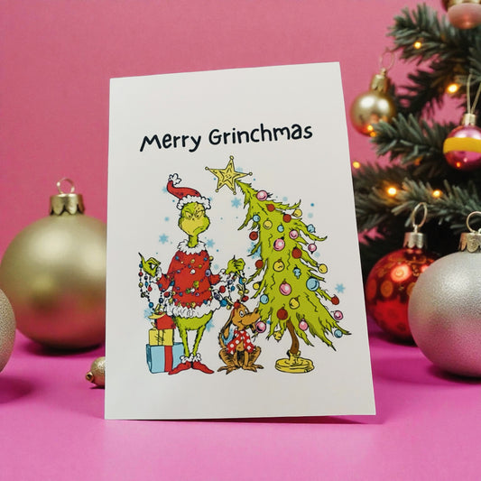 Merry Grinchmas Christmas card, blank greeting card, Merry Christmas card