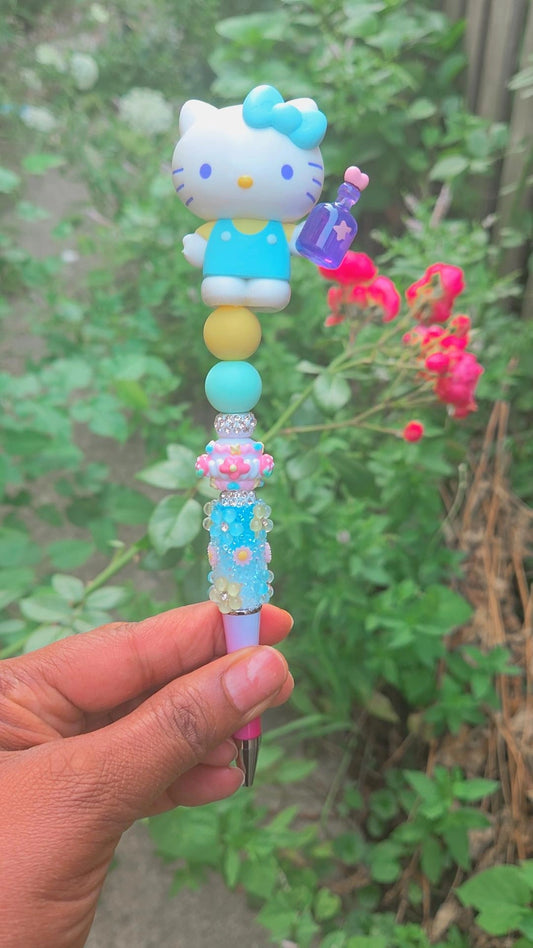 Hello Kitty Beaded Pen, Floral, Jewelled, Blue, yellow